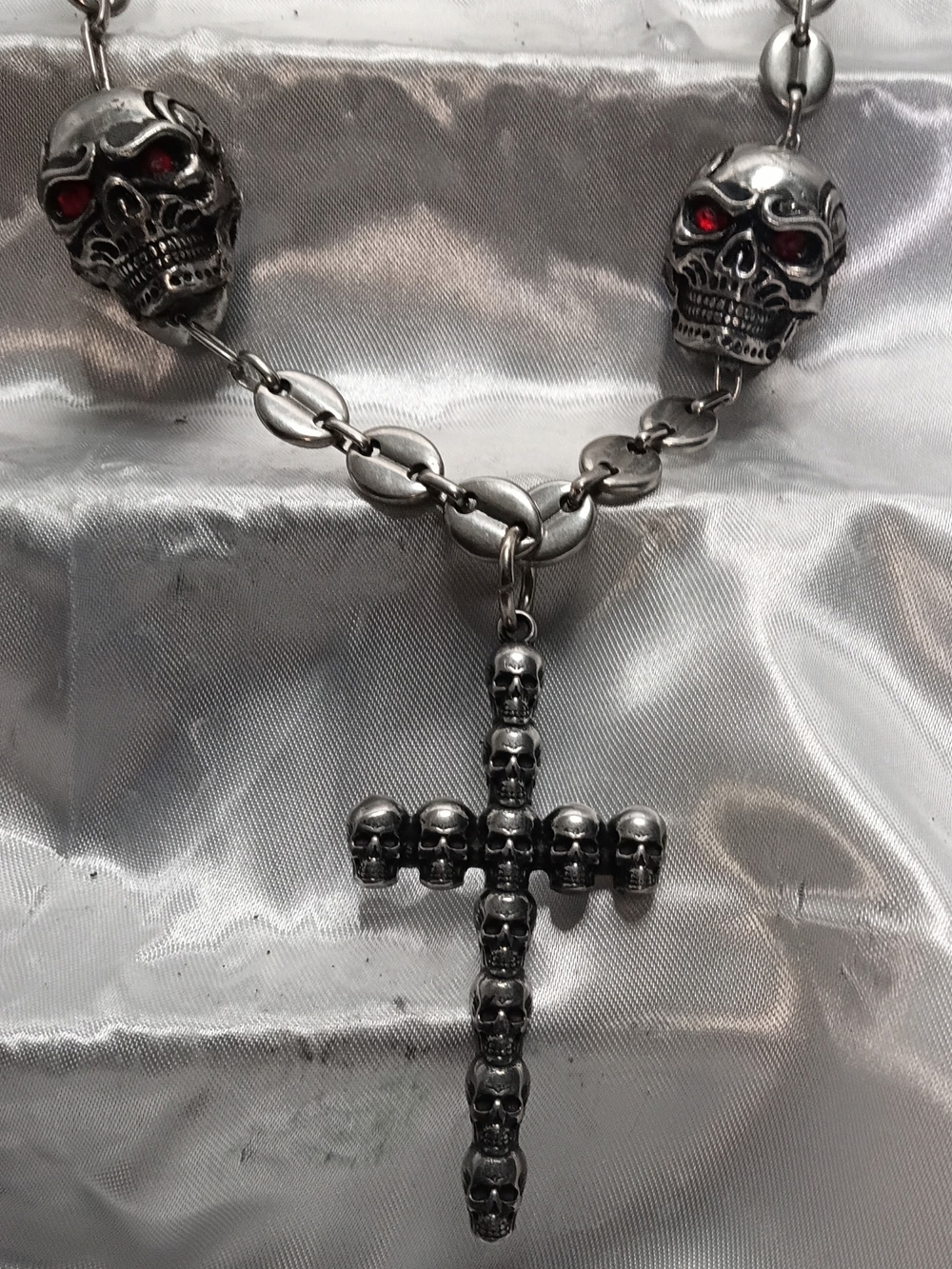 "RED CROSS"-Skull Cross Pendant Necklace with Red Eyes - Men Accessories Jewelry